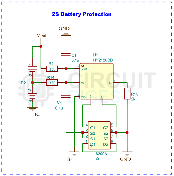 2S Battery Protection Schematic