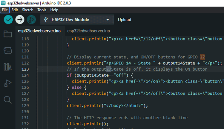 Arduino IDE ESP32 Webserver Code