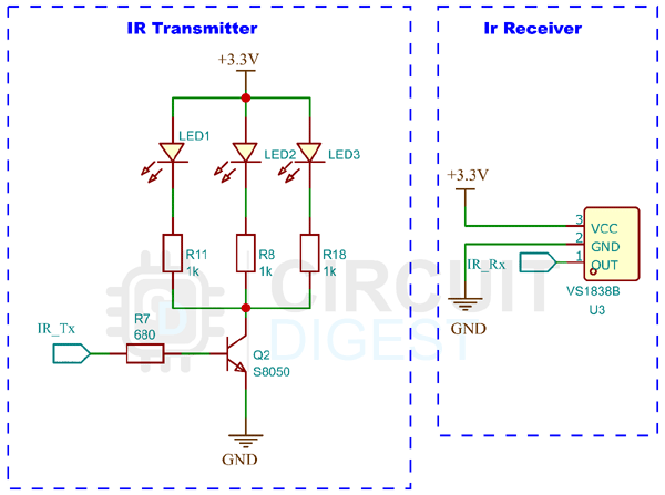 IR Transmitter and Receiver Schematic