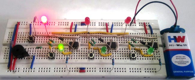 working of simple Quiz Buzzer Circuit using 555-Timer-IC
