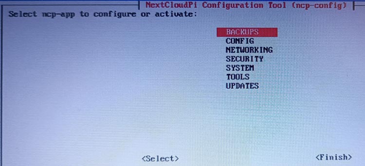 Next Cloud Pi Configuration Tool NCP Selection