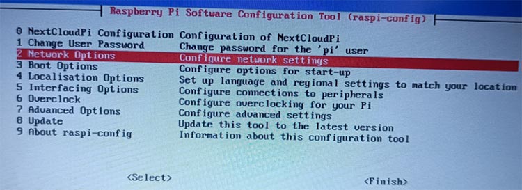 Raspberry Pi Software Configuration Tool Network Options