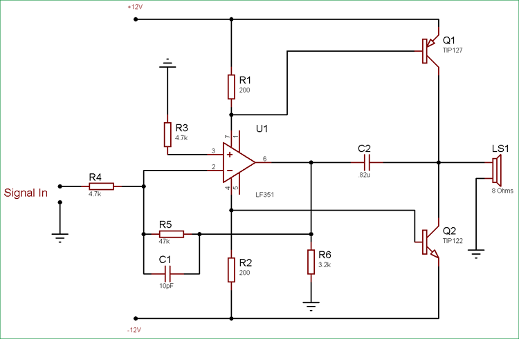 10 Watt Audio Amplifier Circuit using Op-Amp and Power Transistors