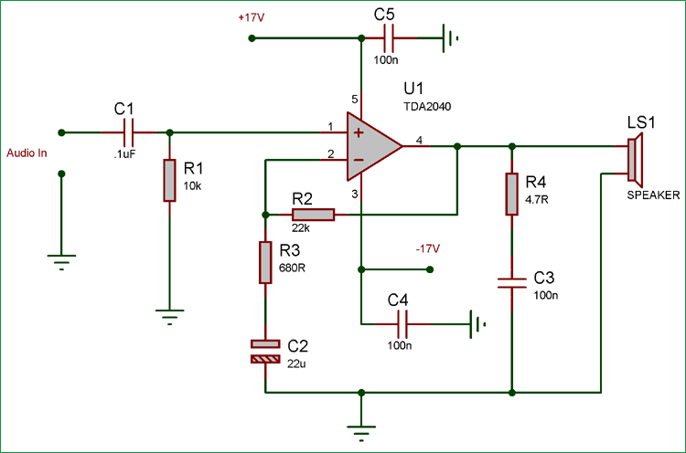 25 Watt Audio Amplifier Circuit using TDA2040