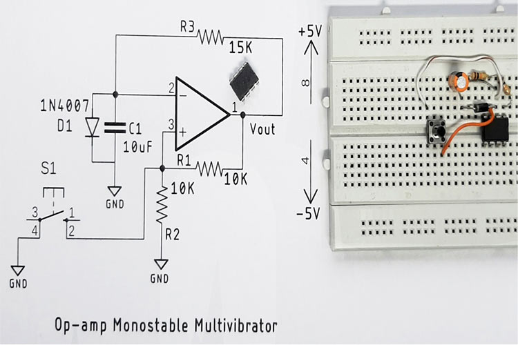 Monostable Multivibrator Circuit using Op-amp