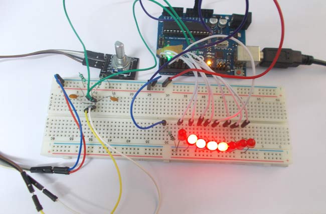 Arduino Led Chaser Using Rotary Encoder Circuit Diagram And Code With
