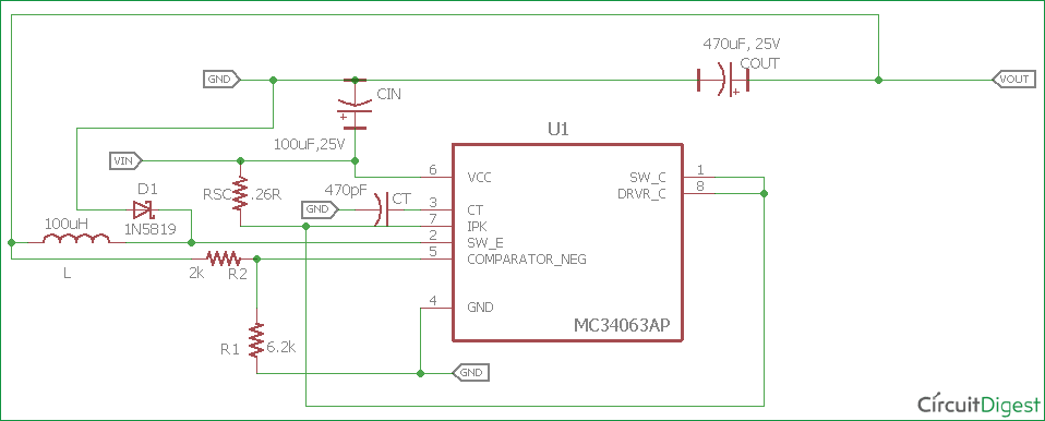 12V to 5V Buck Converter Circuit Diagram with values