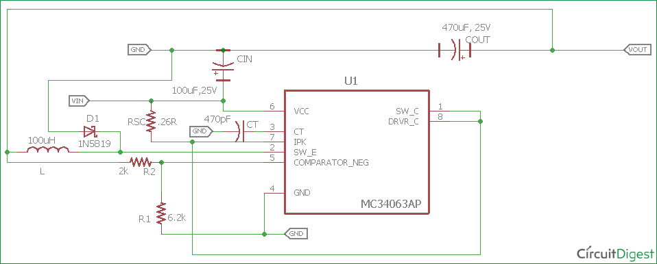 12V to 5V Buck Converter Circuit using MC34063