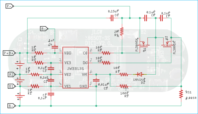 3S 6A Lithium Ion Battery Management and Protection Module (BMS) Schematic