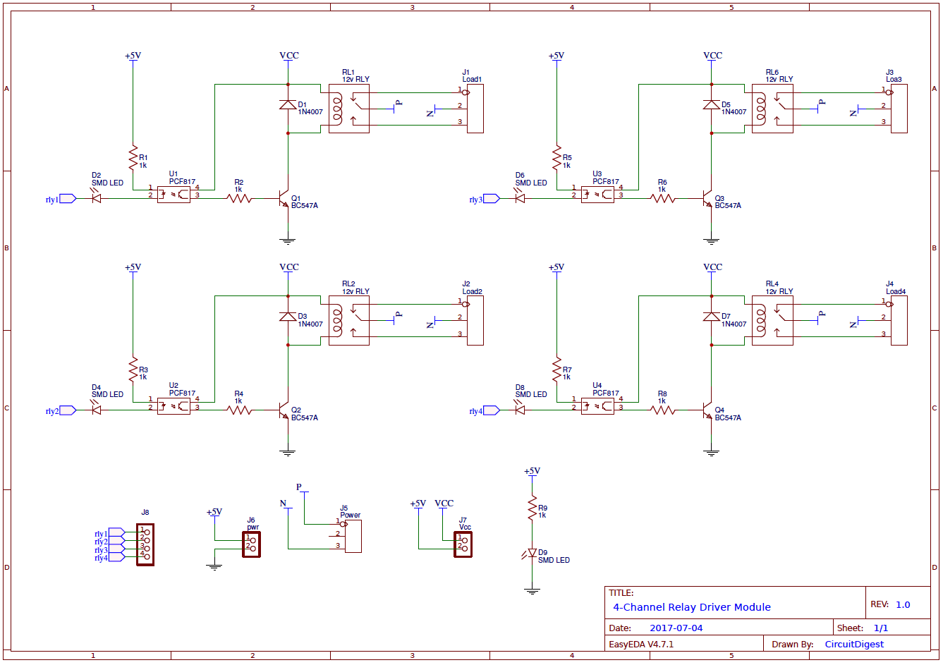 4Channel Relay Driver Circuit and PCB Design