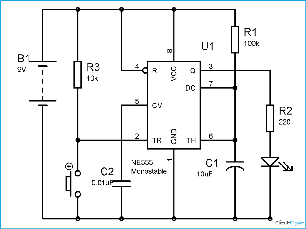 555 Timer Circuit Monostable Diagram