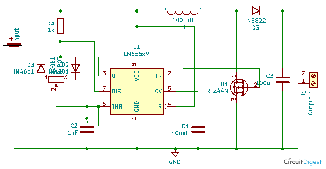 A Simple DC-DC Boost Converter Circuit using 555 Timer IC