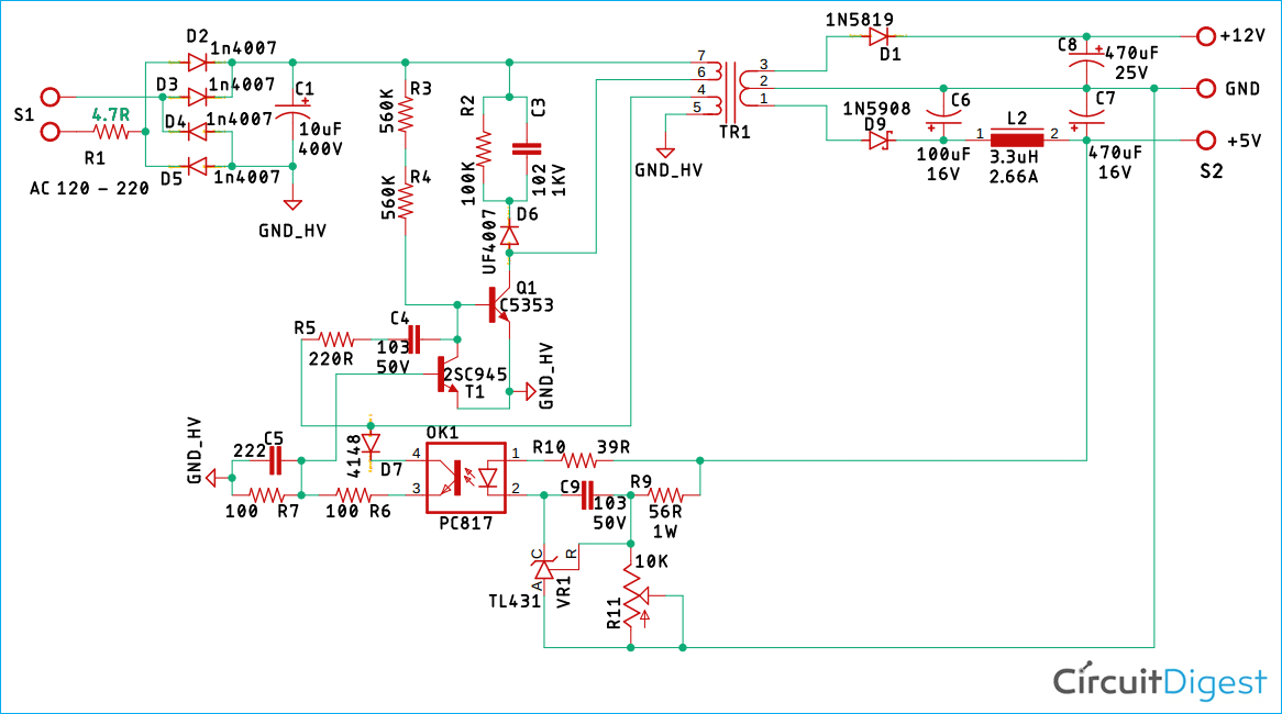 5V 1A SMPS Circuit Diagram