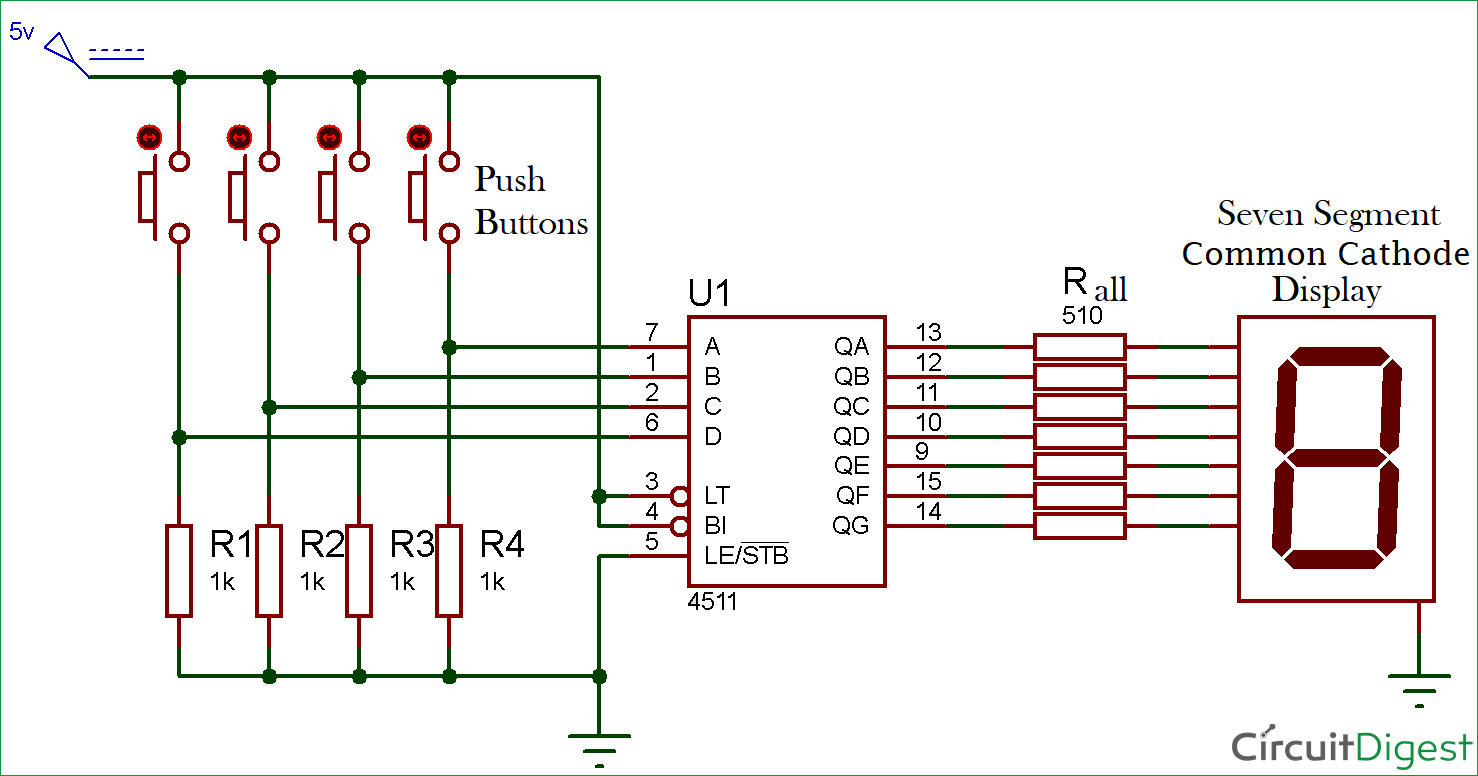 Driving a 7-Segment Display using a BCD to 7 Segment Driver IC (CD4511)