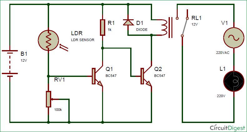 Automatic Street Light circuit diagram