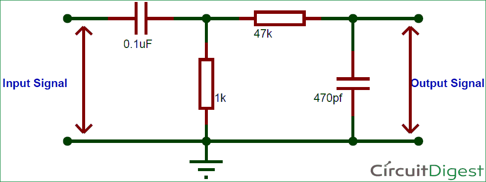 Diagrama del circuito del filtro de paso de banda