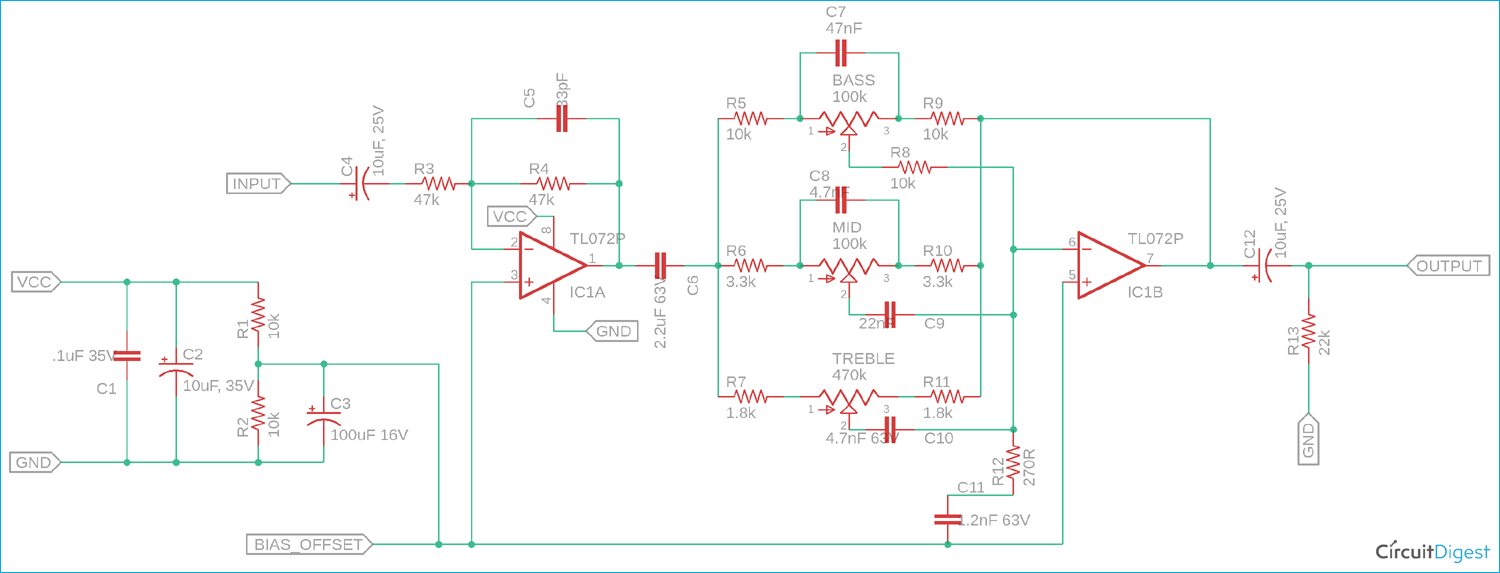 Audio Equalizer / Tone Control Circuit with Bass, Treble and MID ...