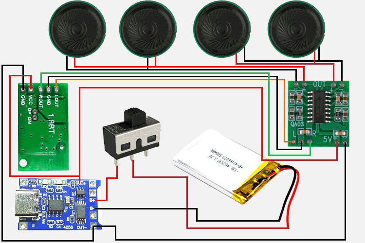 Wireless Bluetooth Speaker using PAM8403 Amplifier Circuit Diagram