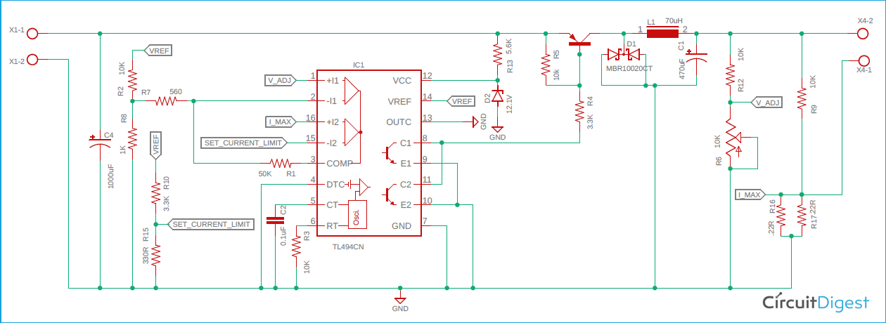 High Power High Efficiency TL494 Buck Converter Circuit Diagram