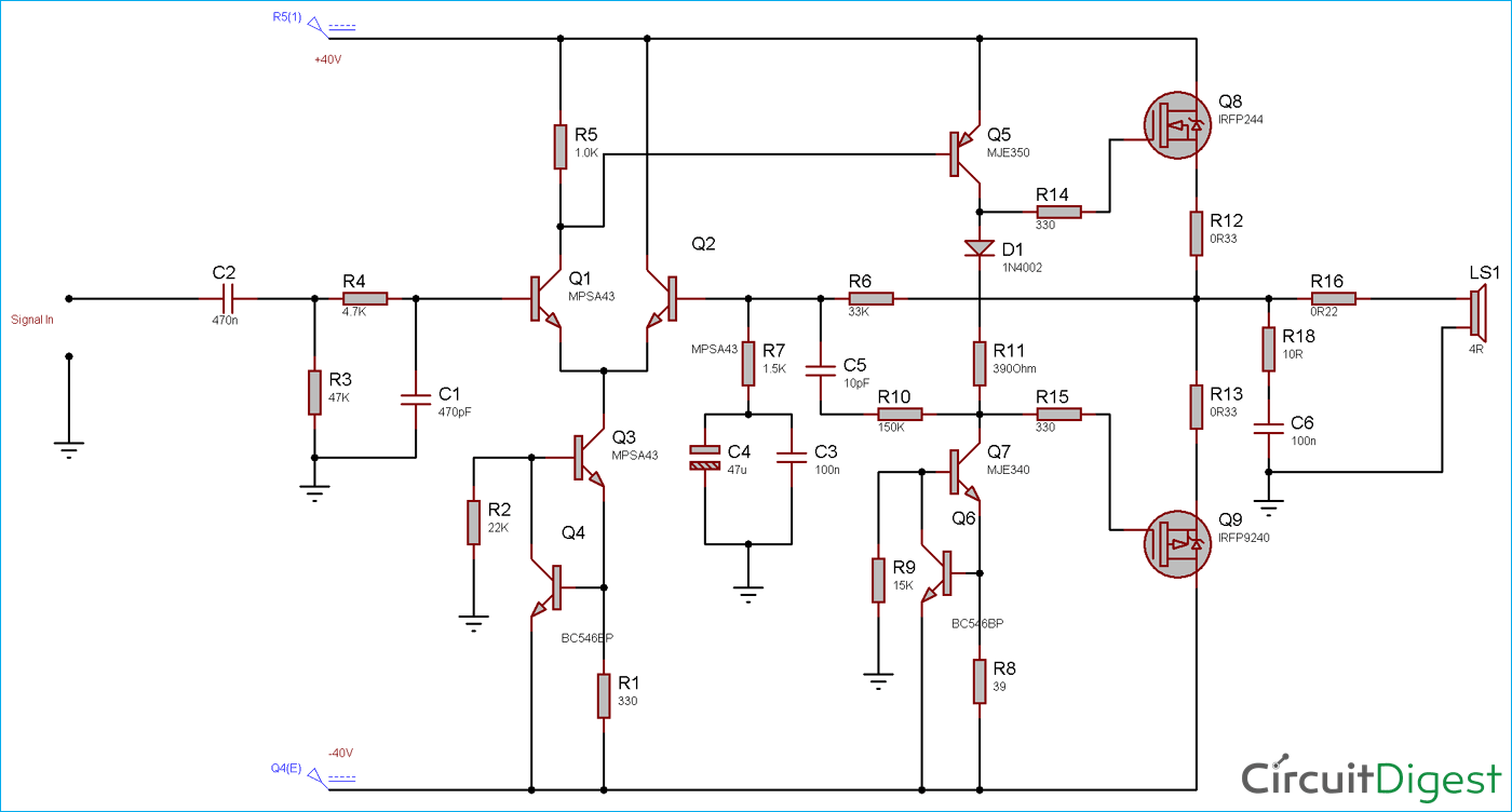 100 Watt Power Amplifier Circuit Diagram Using Mosfet