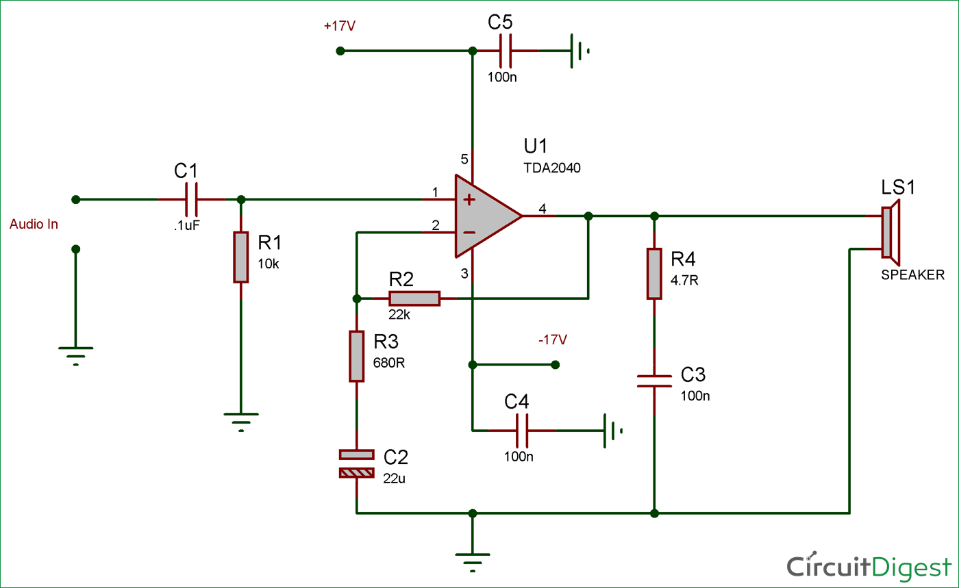 25 Watt Audio  Amplifier  Circuit  Diagram  using TDA2040