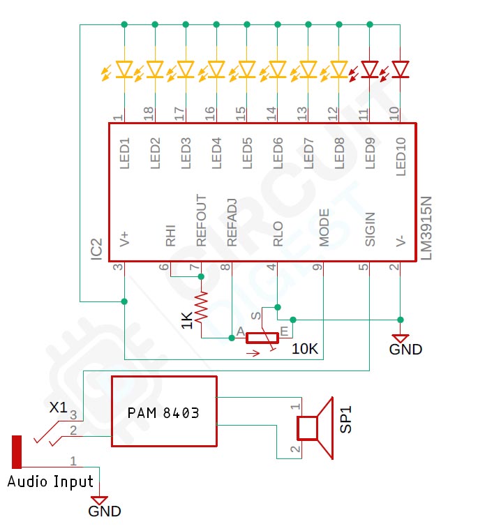 Circuit Diagram - Simple LED VU Meter