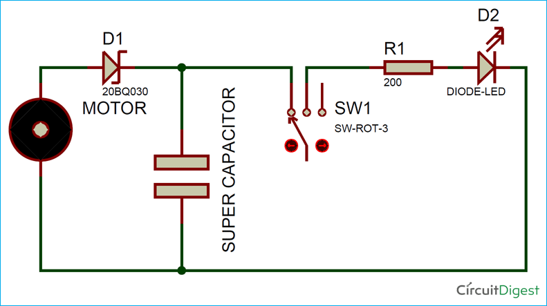 Circuit Diagram for Mechanically powered Emergency Flashlight