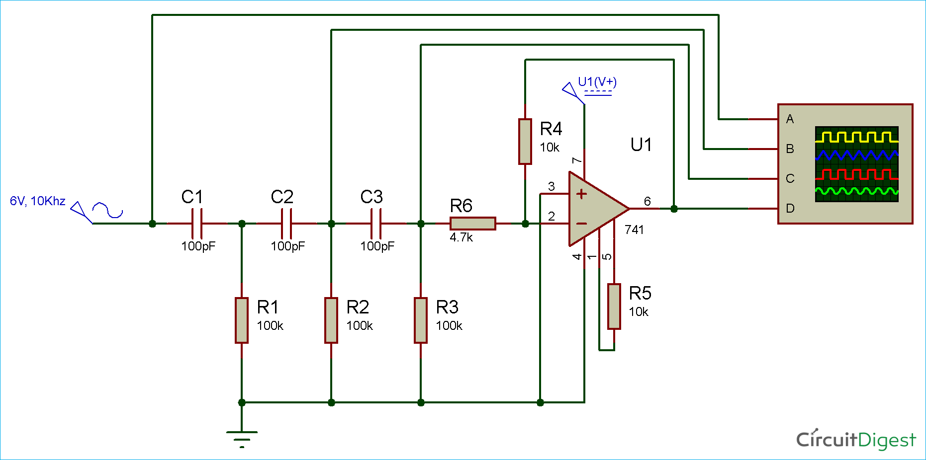 RC Phase Shift Oscillator Circuit Diagram using Op-Amp