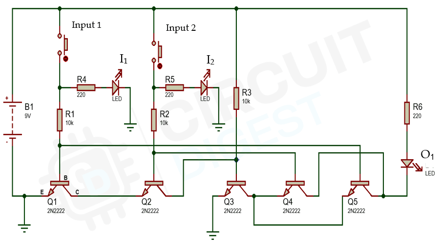Circuit Diagram of XOR Gate using Transistors