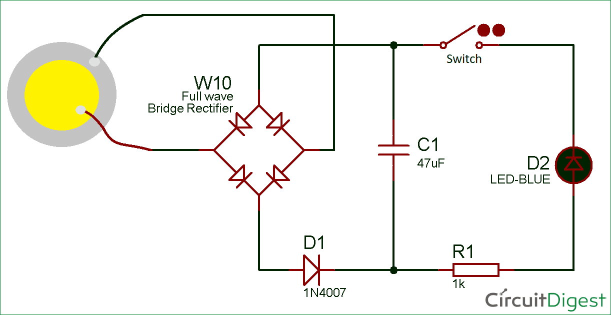 Circuit diagram for Electricity Generation using Piezoelectric Sensor