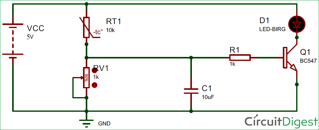 Circuit diagram for Thermistor based Thermostat Circuit