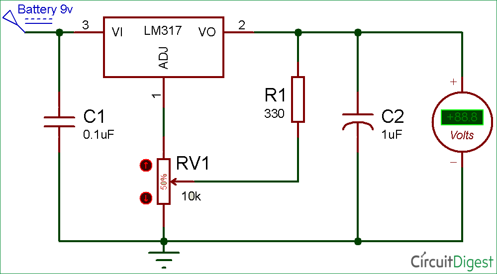 Lm317 Variable Voltage Regulator Circuit Diagram