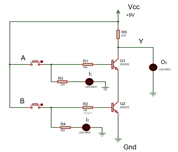 Circuit diagram of NAND gate by using transistors