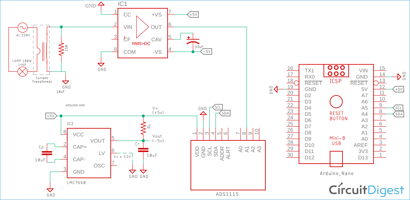 Current Measurement Circuit Diagram using Current Transformer