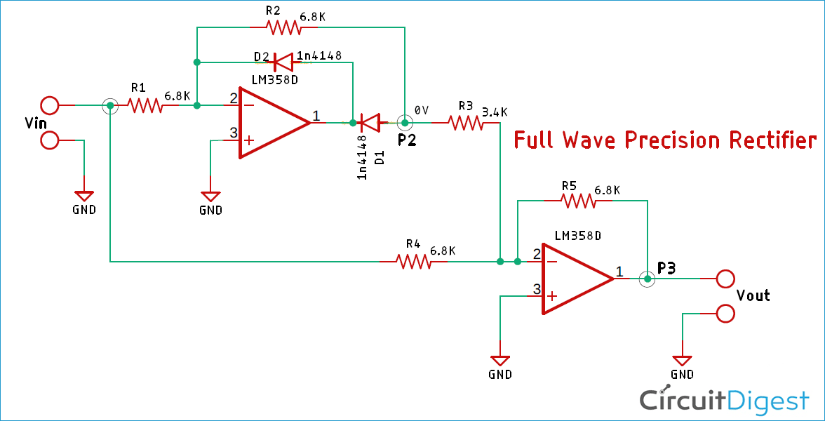 Full-Wave Precision Rectifier using Op-Amp Circuit Diagram