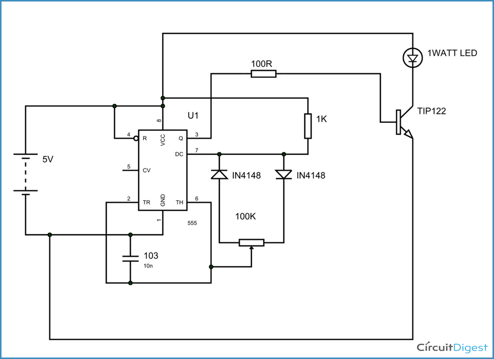 PWM LED Dimmer Circuit Diagram using IC 555 Timer led dimming wiring diagram capacitor 