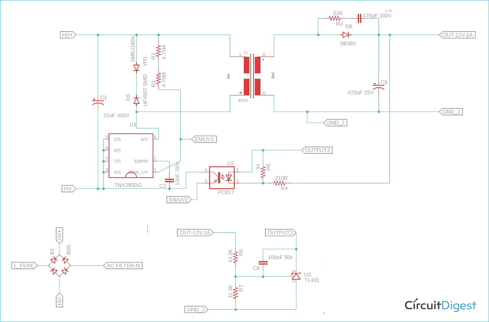 AC to DC 12V LED Strip Driver Circuit