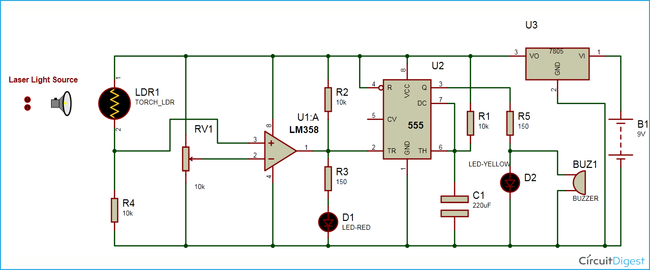 Laser Security Alarm System Circuit Diagram