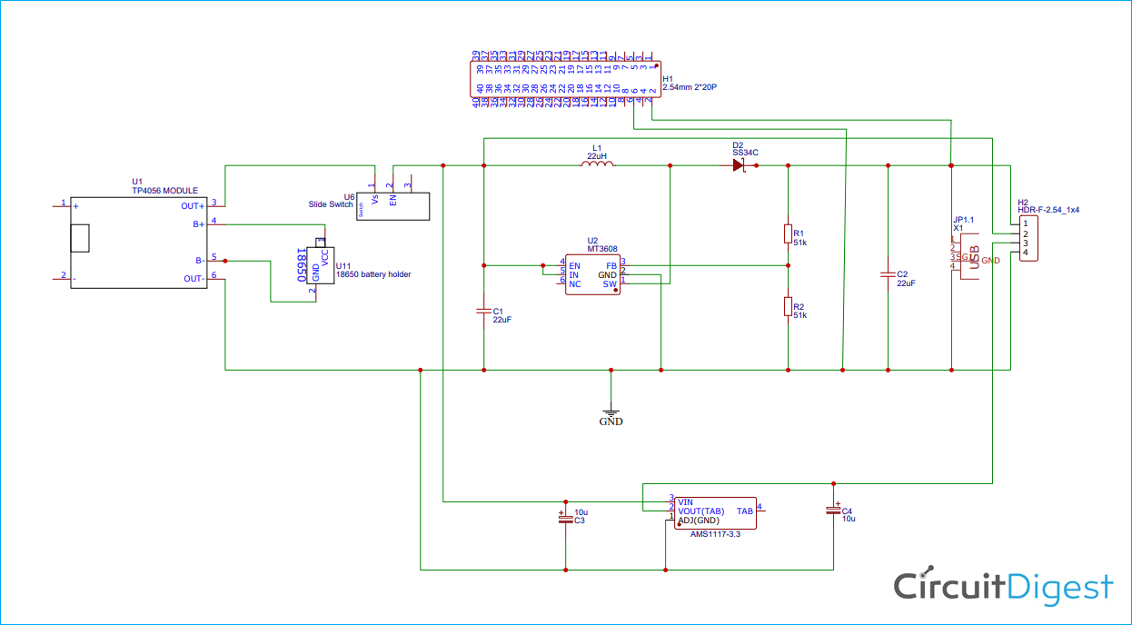 Raspberry Pi Zero Power Supply HAT Circuit Diagram