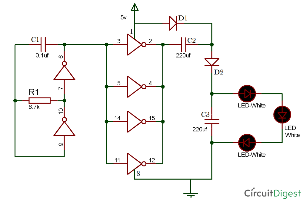 Simple LED Torch Circuit Diagram