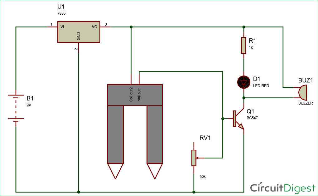 Simple Soil Moisture Detector Circuit diagram