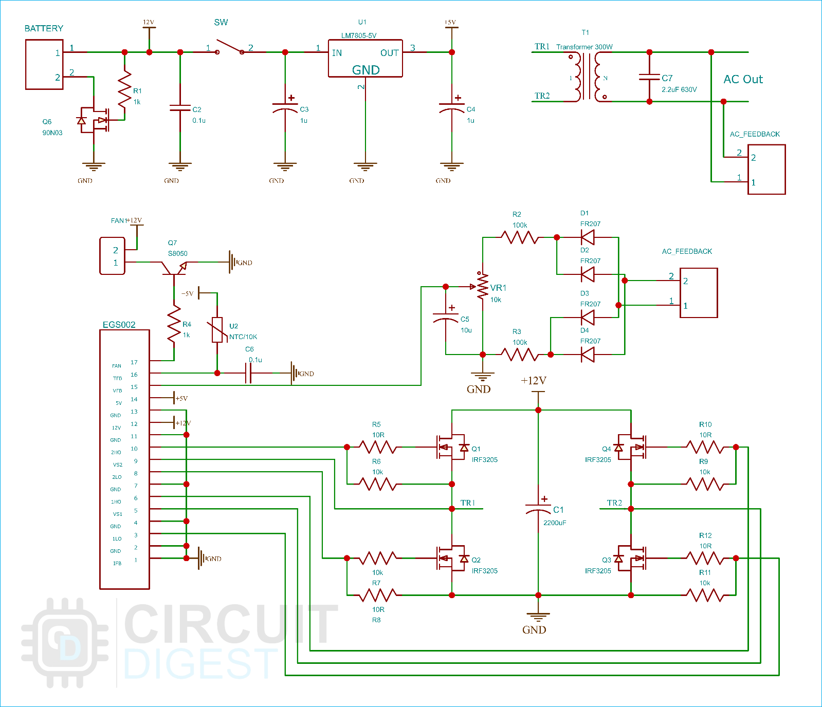 300W Pure Sine Wave Inverter Circuit Diagram