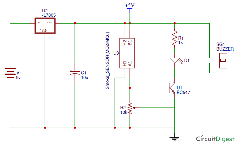 Simple Smoke Detector Alarm Circuit Diagram