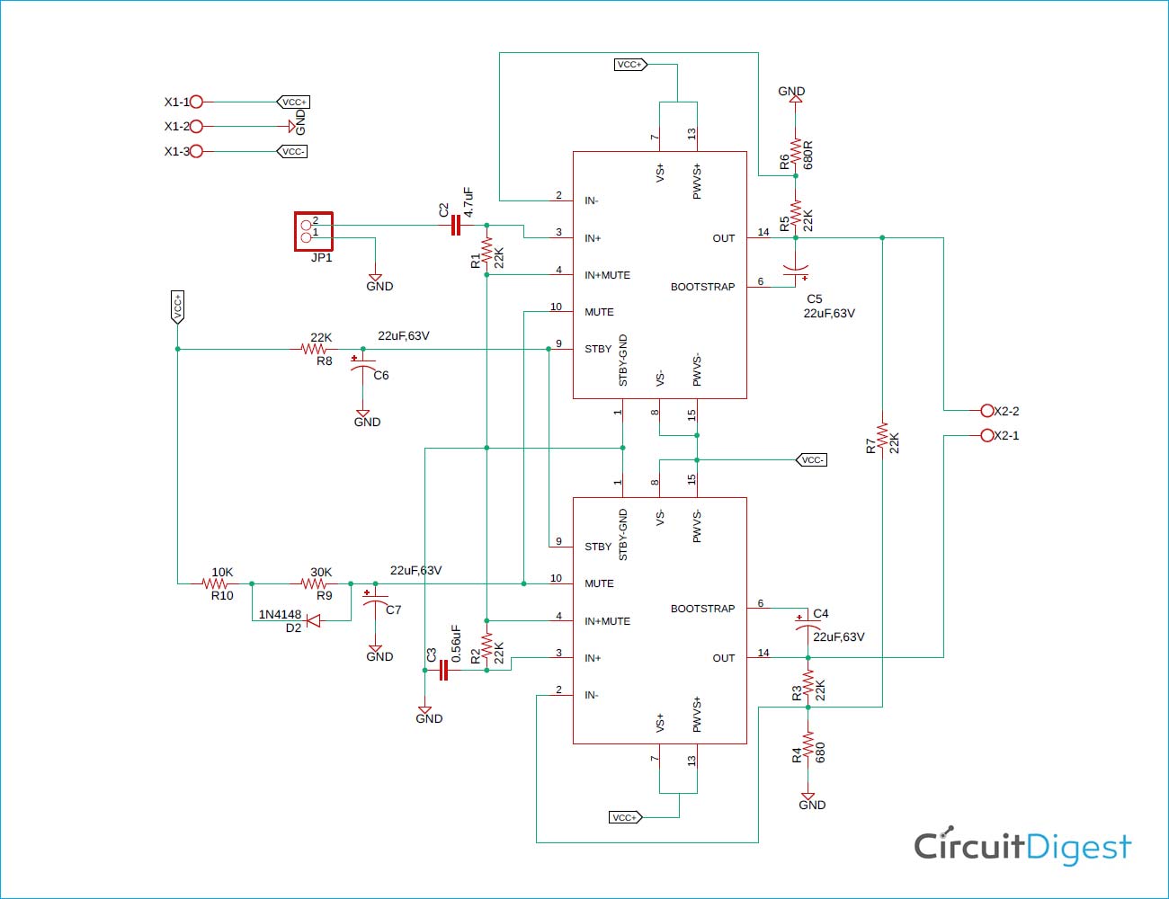 TDA7294 Based Amplifier Circuit Diagram
