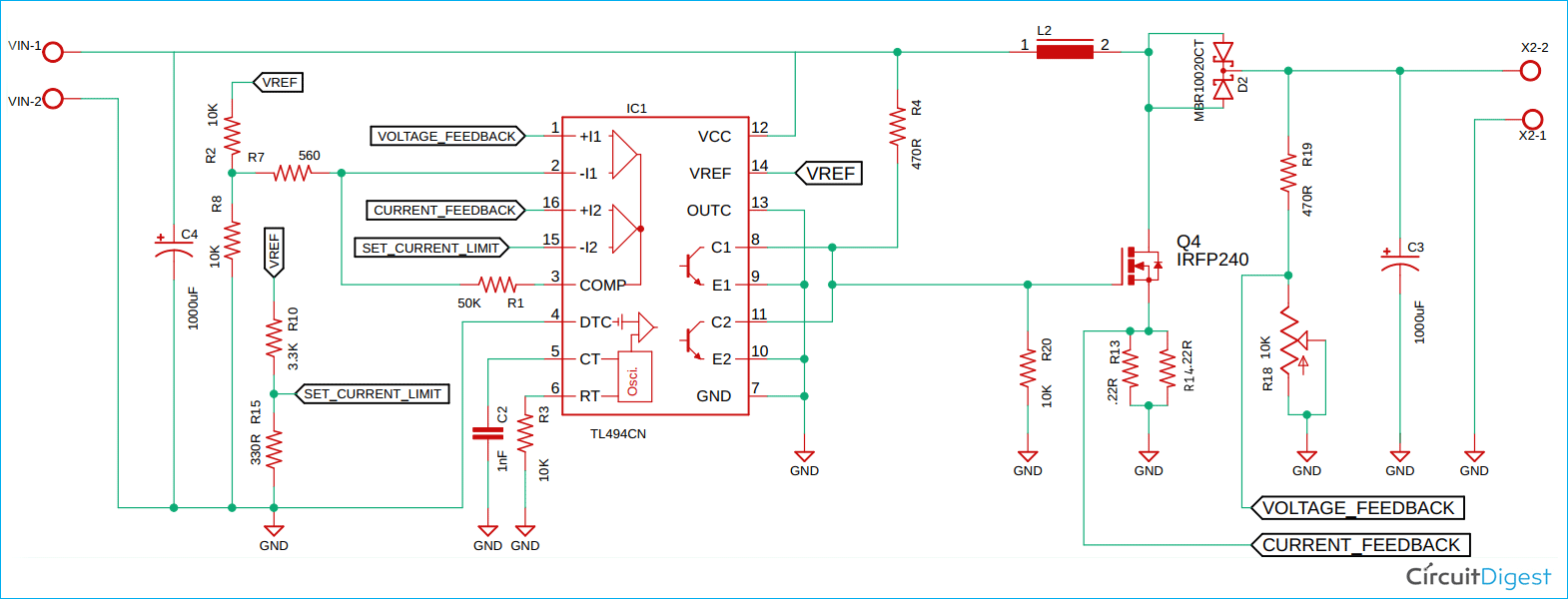 TL494 Based Boost Converter Circuit Diagram