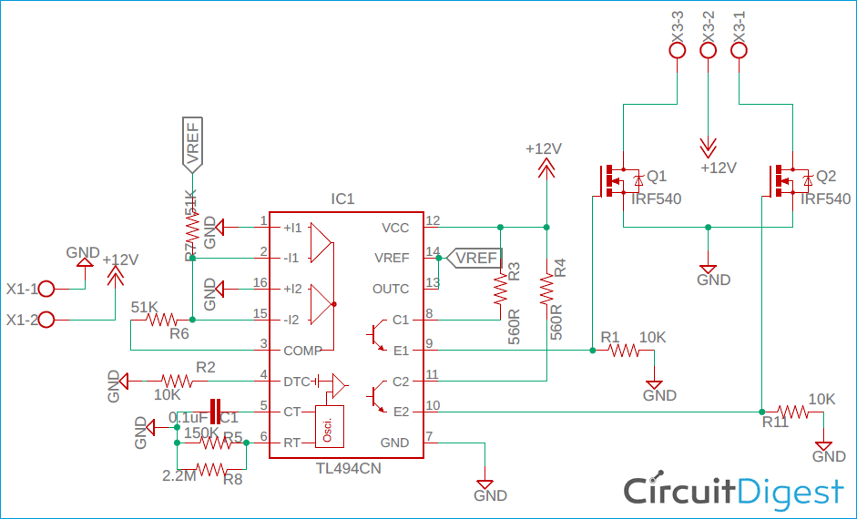 TL494 PWM Signal Inverter Circuit Diagram