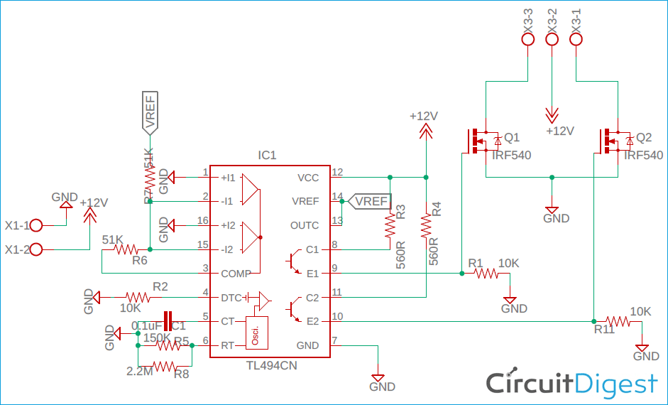 PWM Inverter  Circuit  Diagram using TL494 