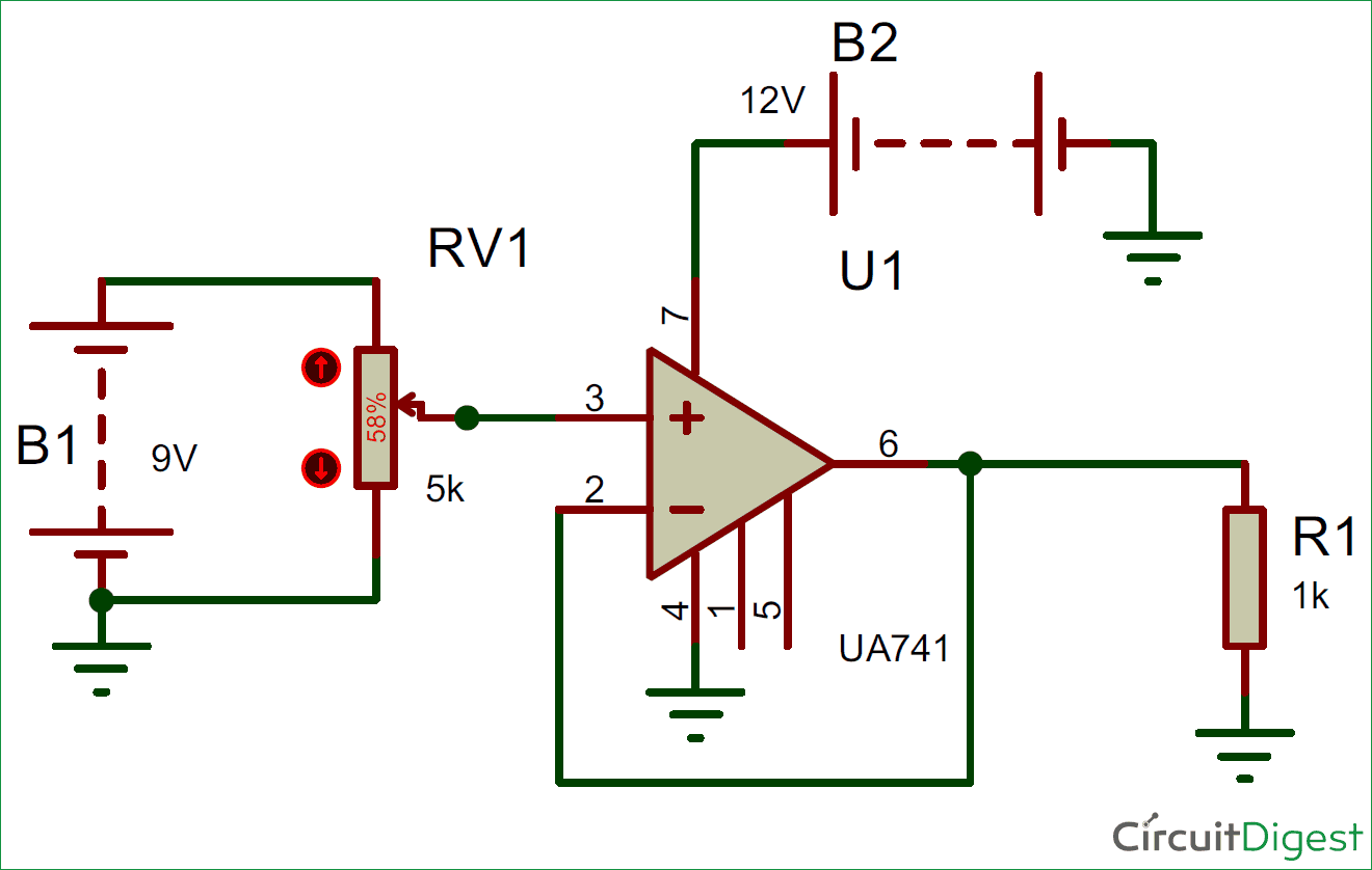 Voltage Follower Circuit Diagram using Opamp