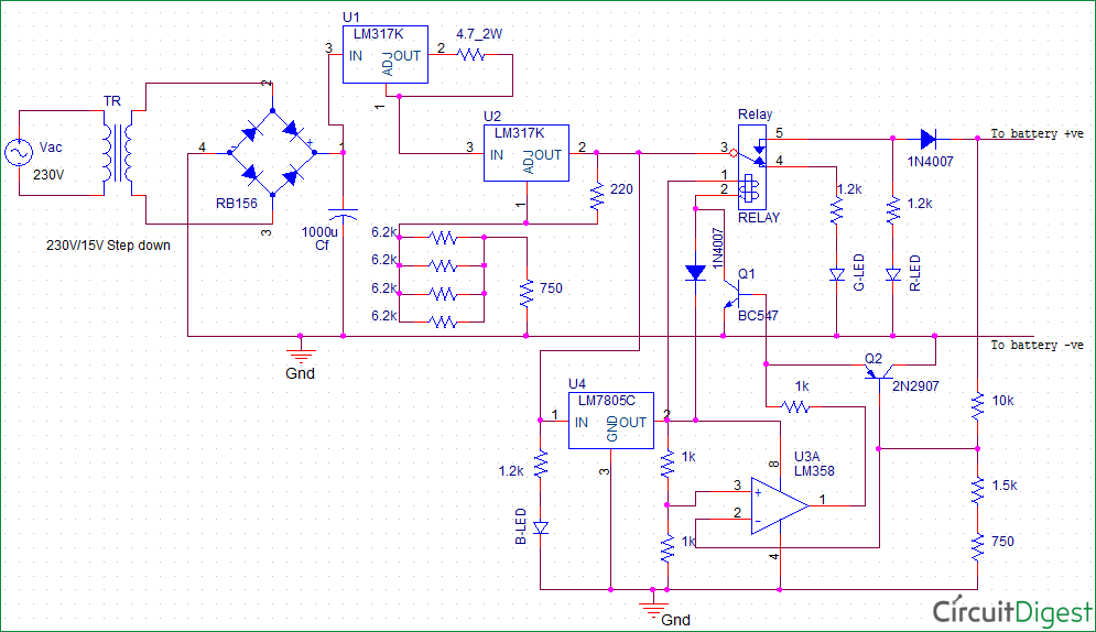 circuit diagram of Float Charger Circuit for 12v SLA Battery