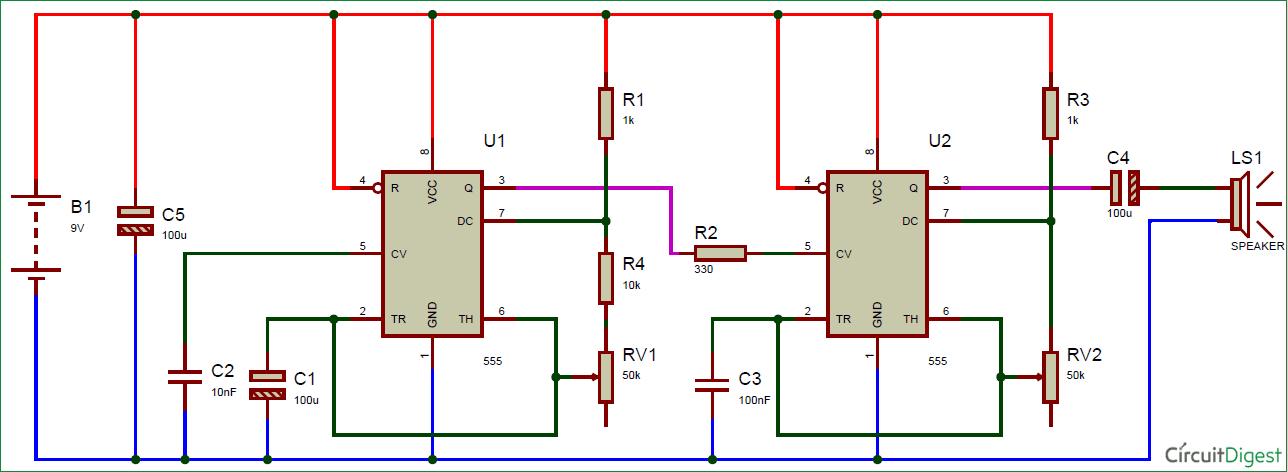 ding dong door bell using 555 timer circuit diagram